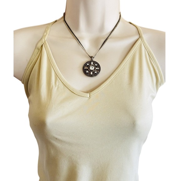 Rachel Reinmardt Necklace Two Tone Silver Gold Crystal Collar Chain Designer 18" - Picture 4 of 6